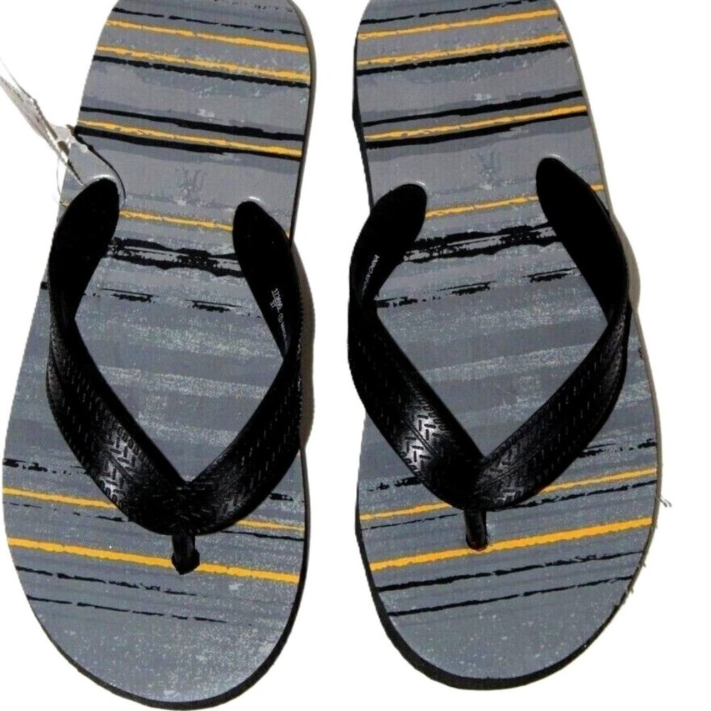 Airwalk Youth Boys’ Striped Flip Flops | Size 2/3 | Worn Once | Grey & Black
